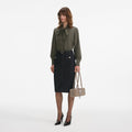 Khaki Twill Tie Neck Blouse