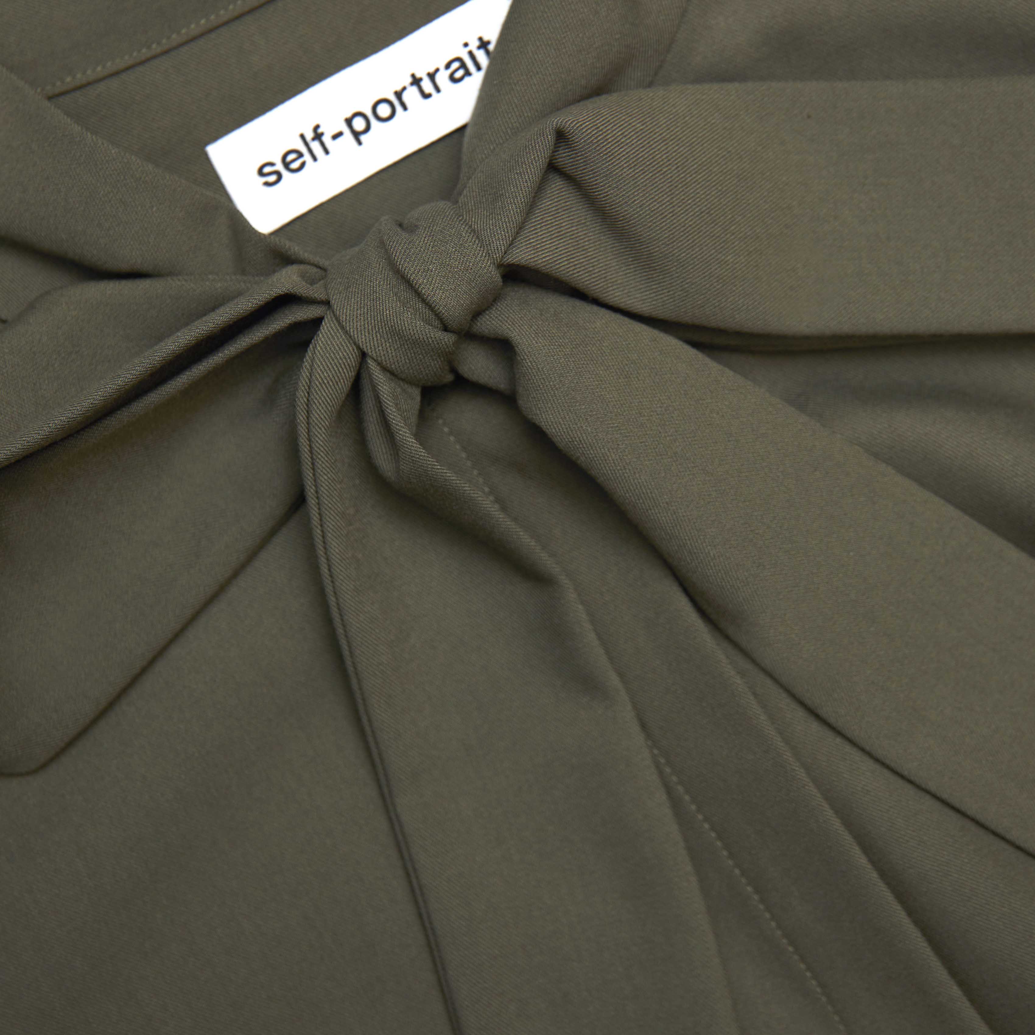 Khaki Twill Tie Neck Blouse