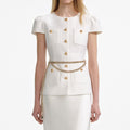 Cream Taffeta Chain Belt Maxi Dress
