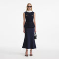 Navy Boucle Sleeveless Midi Dress
