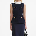 Navy Boucle Sleeveless Midi Dress