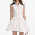 White Cotton Contrast Collar Mini Dress