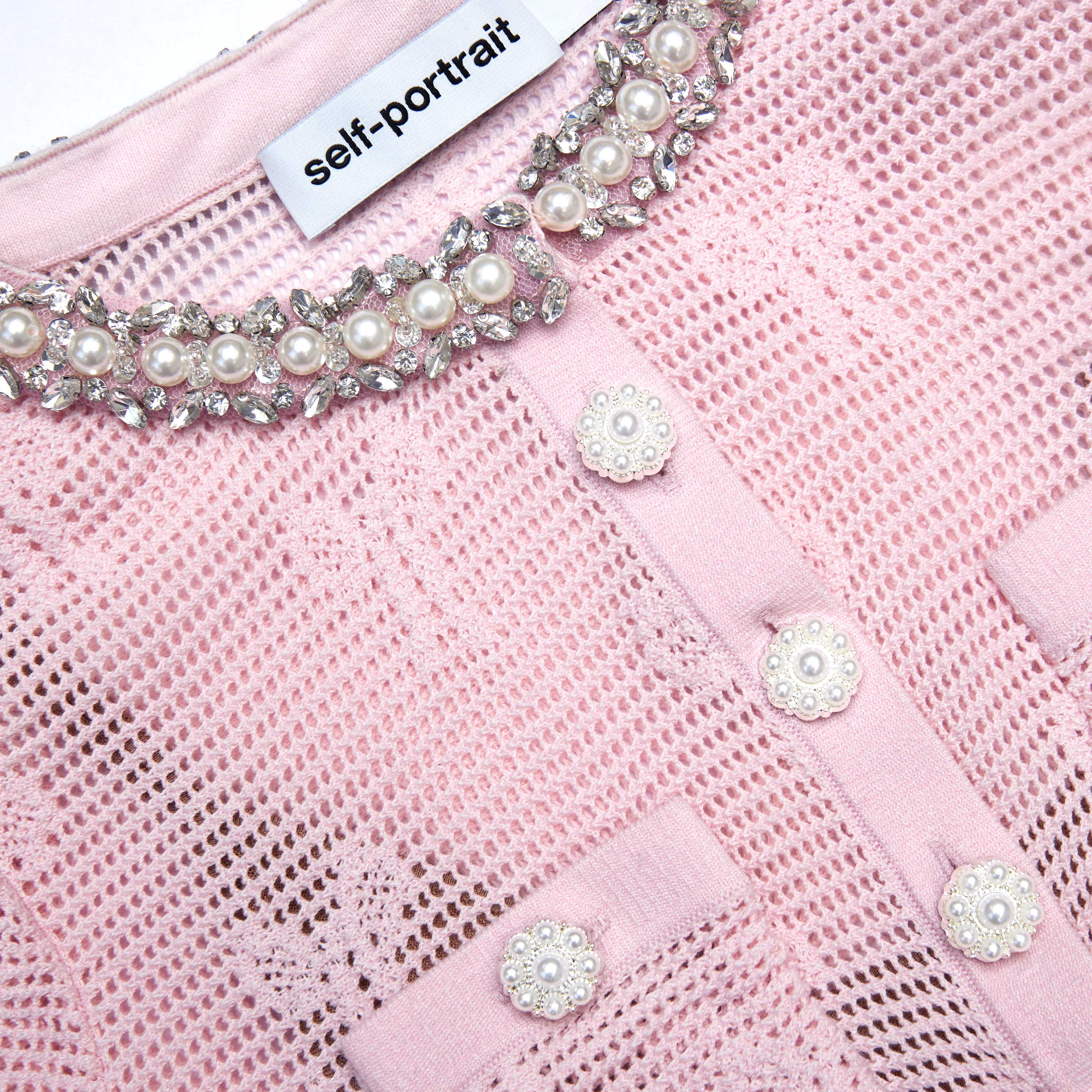 Pink Bow Crochet Crystal Trim Mini Dress