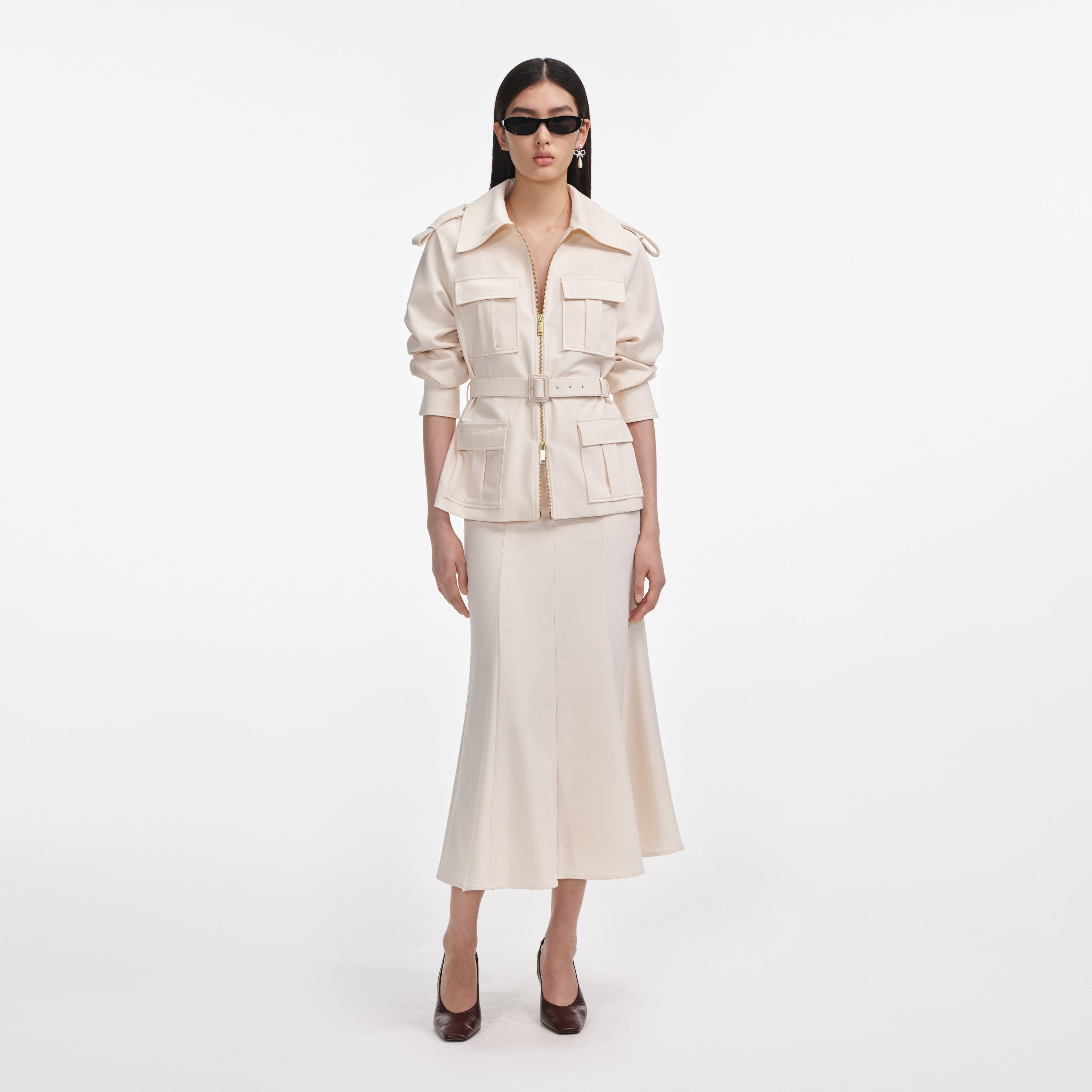 Cream Twill Midi Dress