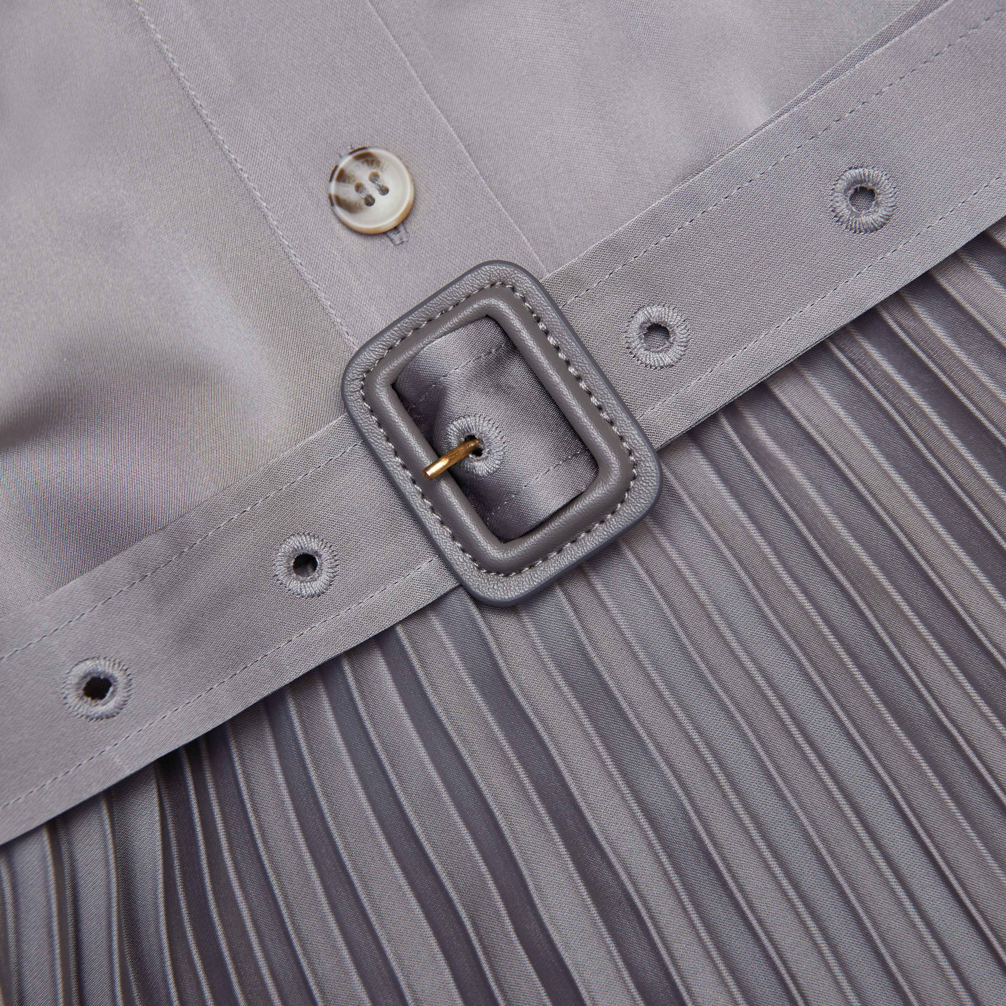 Grey Satin Pleated Maxi Dress