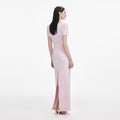 Pink Crepe Crystal Trim Maxi Dress
