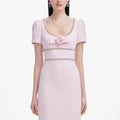 Pink Crepe Crystal Trim Maxi Dress