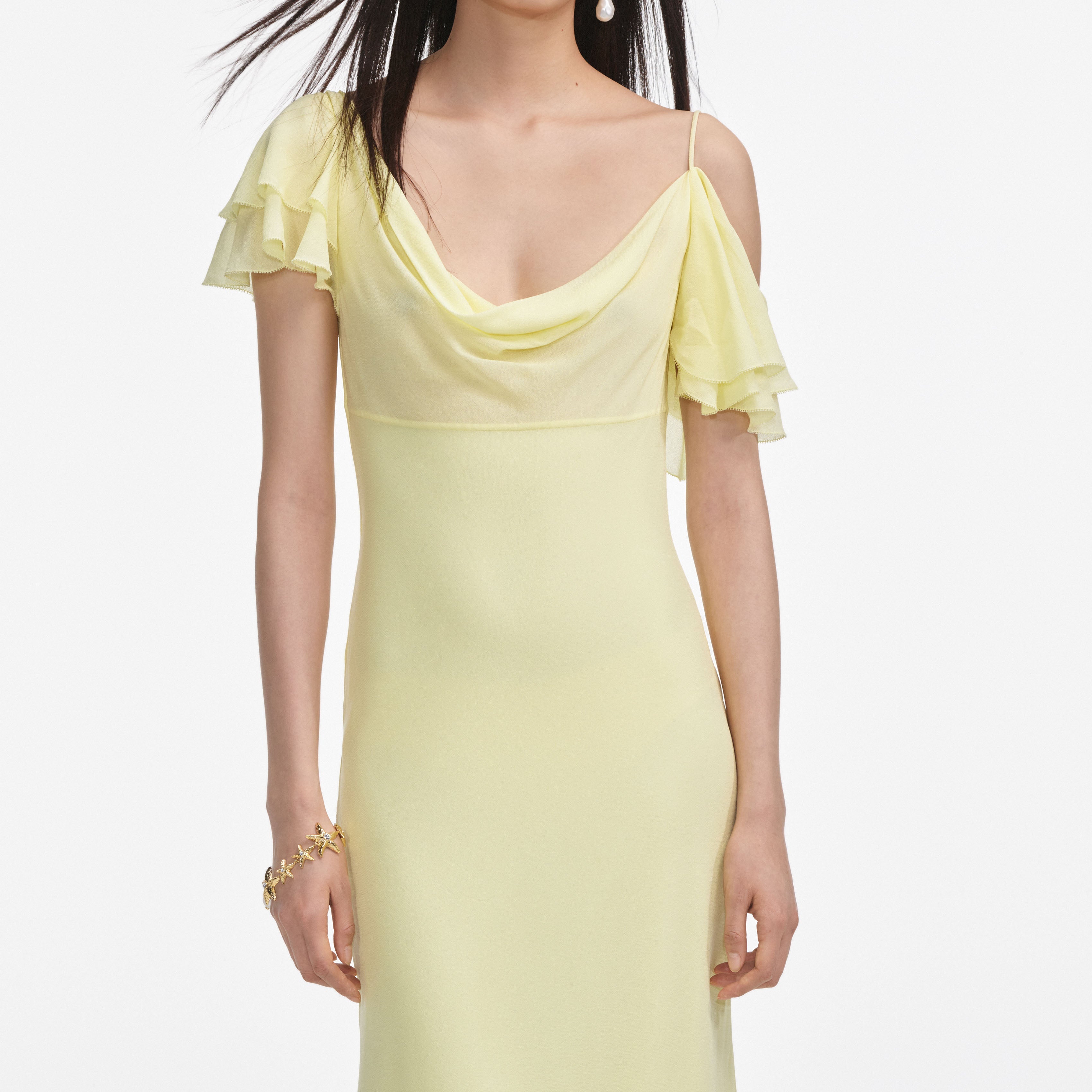 Yellow Georgette Frill Midi Dress