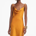 Burnt Orange Satin Midi Dress