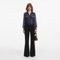 Navy Printed Chiffon Blouse