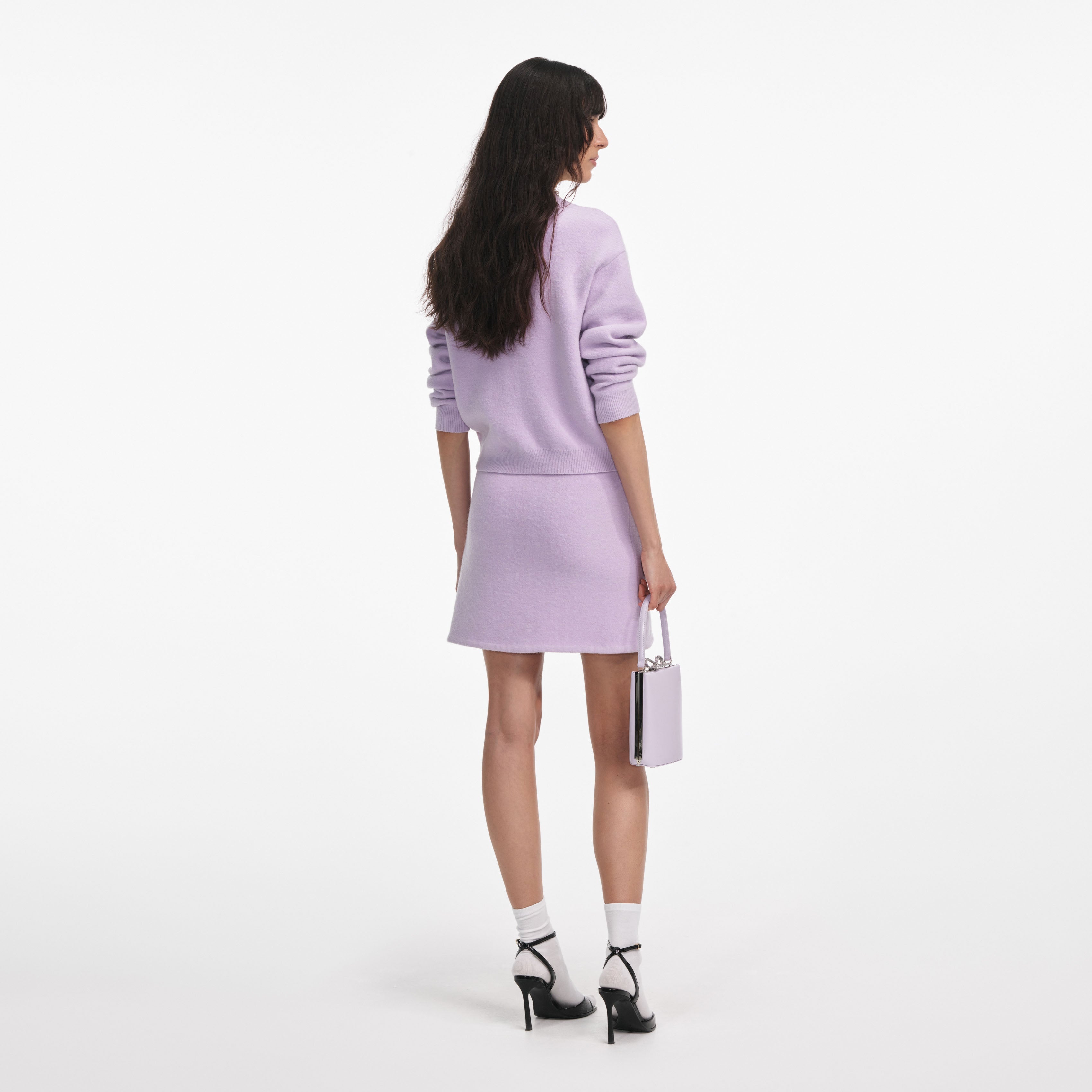 Lilac Crystal Trim Knit Skirt