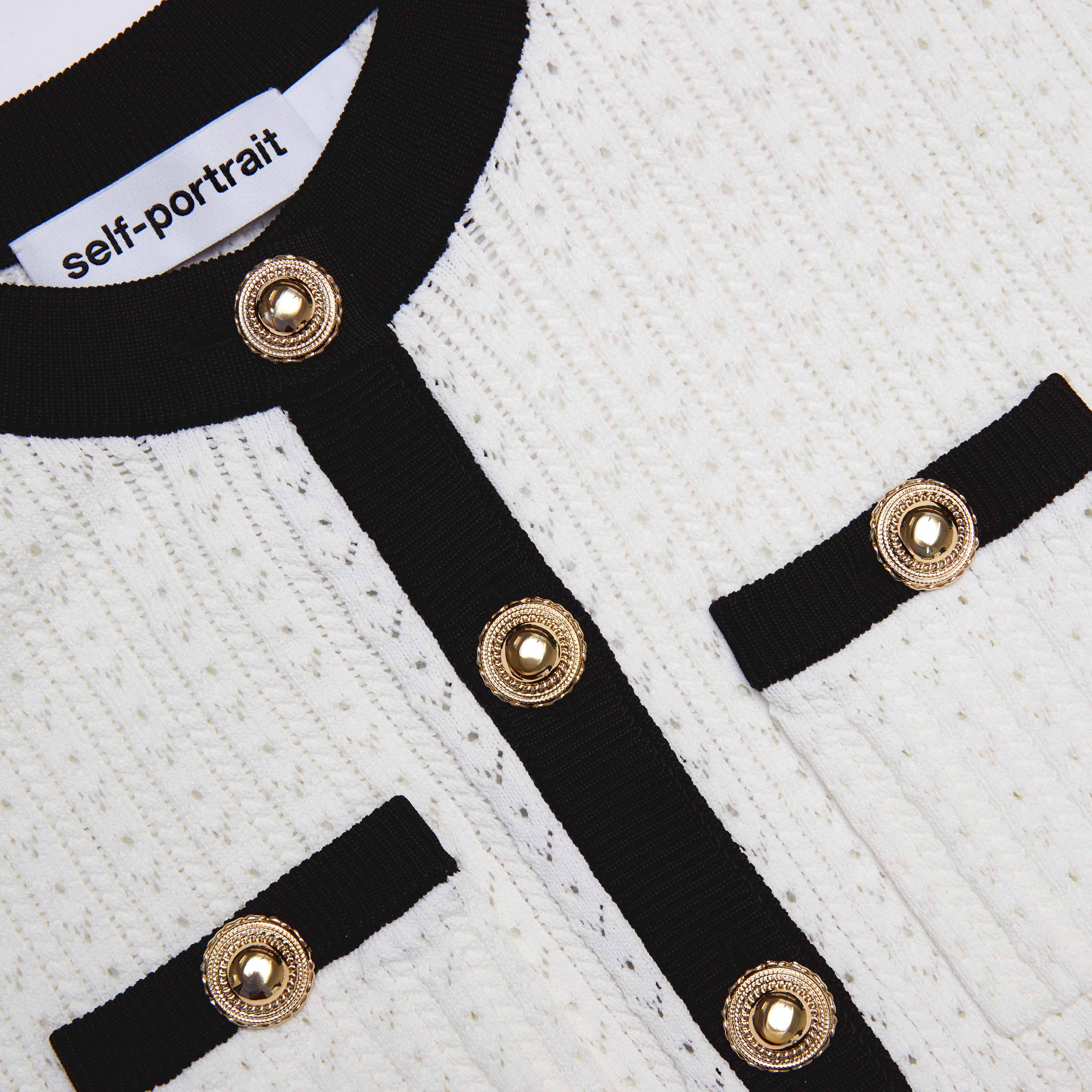 White Pointelle Knit Contrast Midi Dress