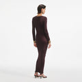 Brown Gathered Viscose Knit Midi Dress