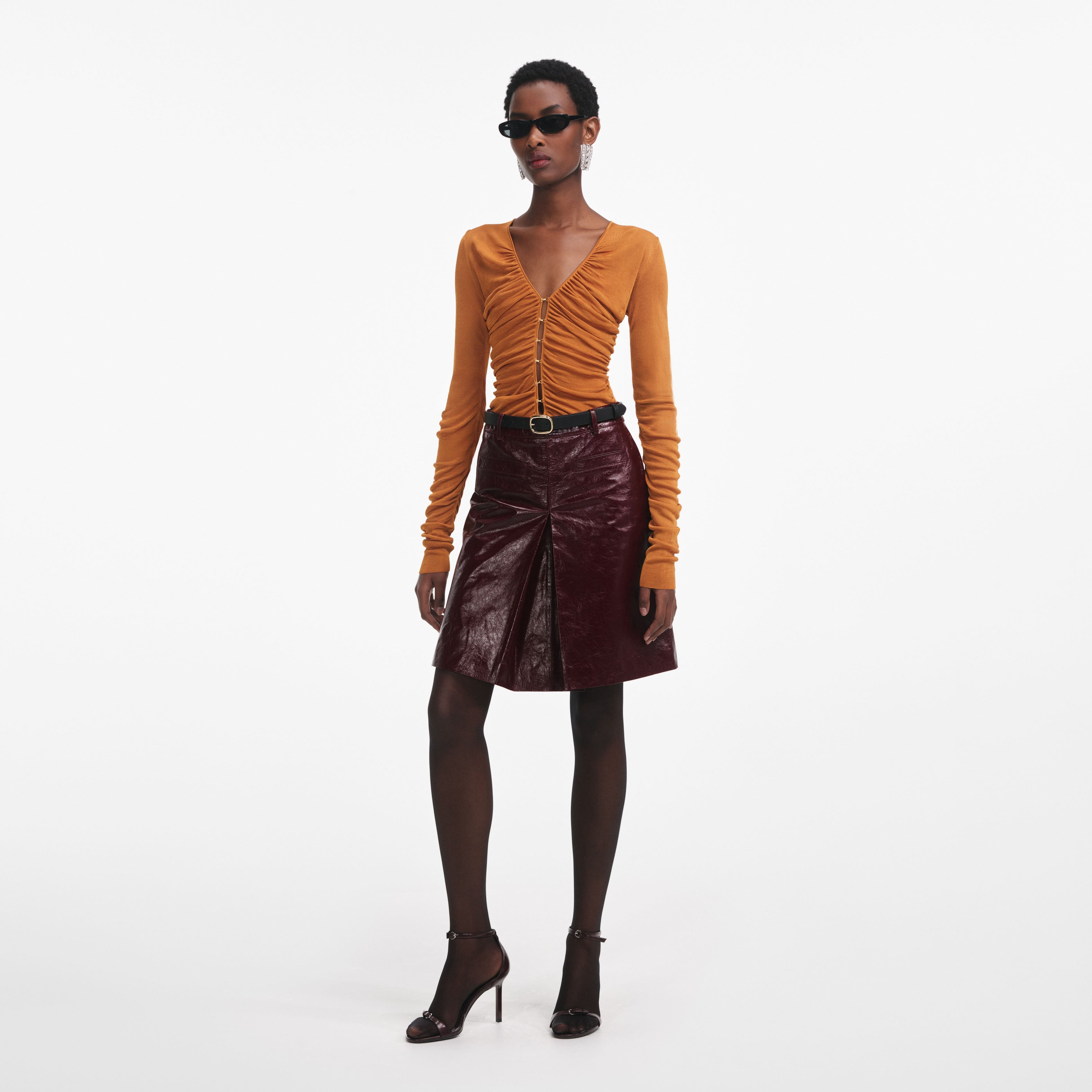 Burnt Orange V Neck Viscose Knit Top