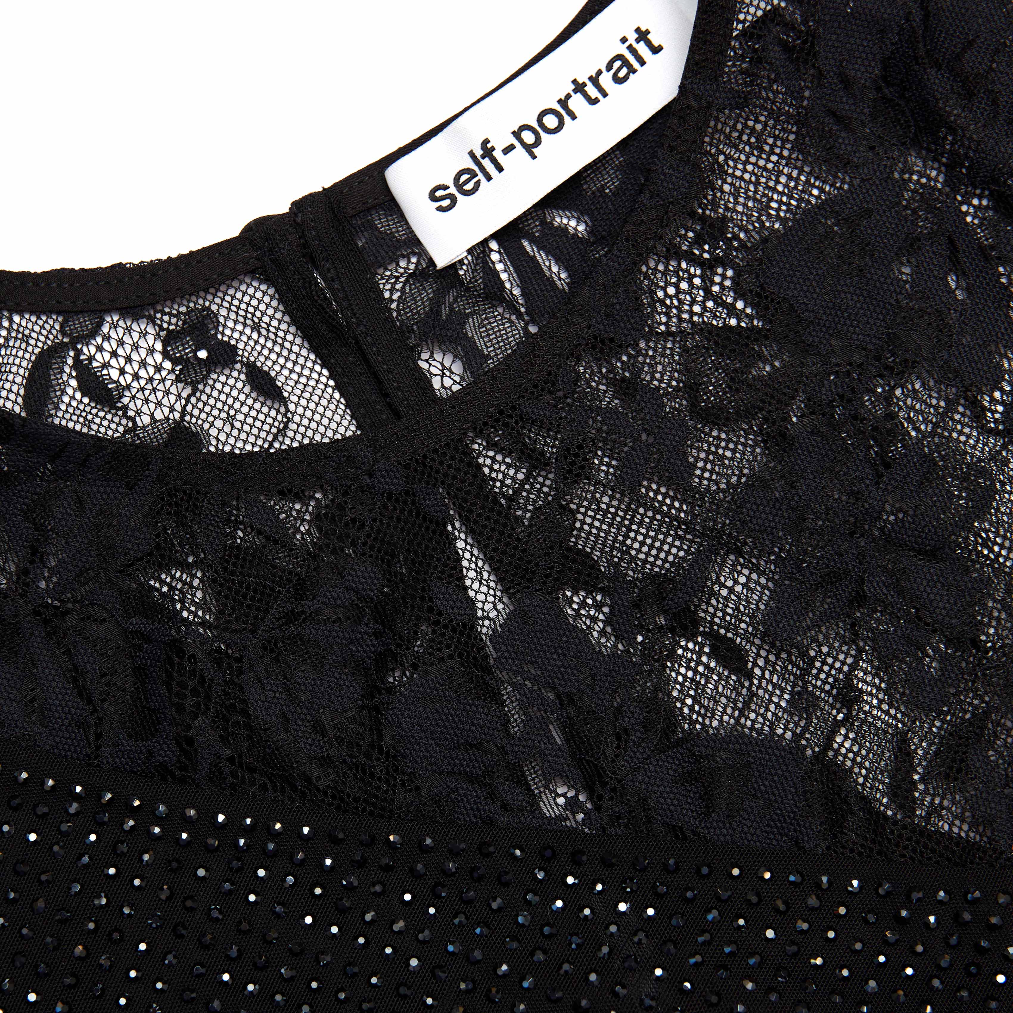 Black Rhinestone Lace Sleeve Top