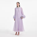 Lilac Chiffon Feather Midi Dress