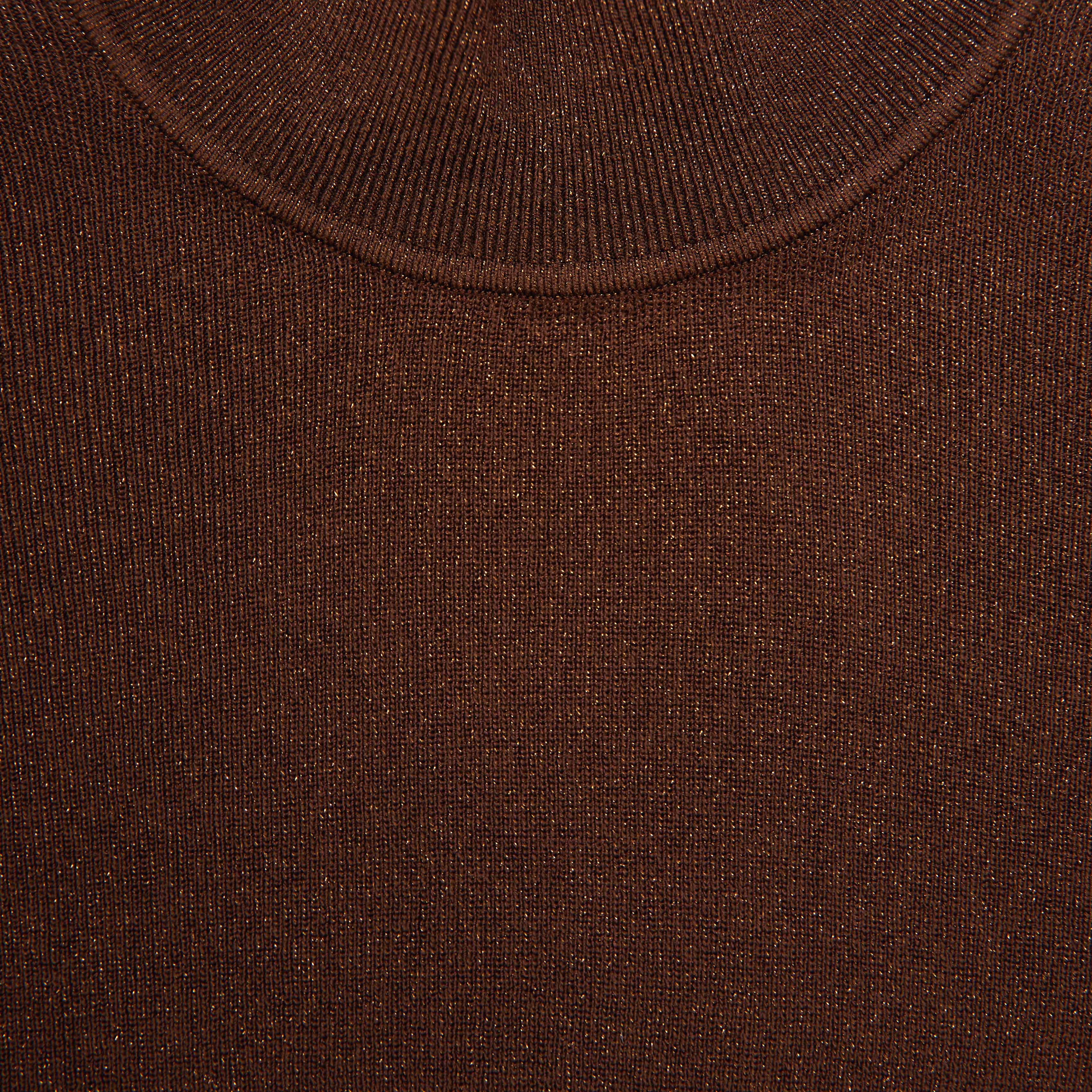 Brown Metallic Viscose Knit Top