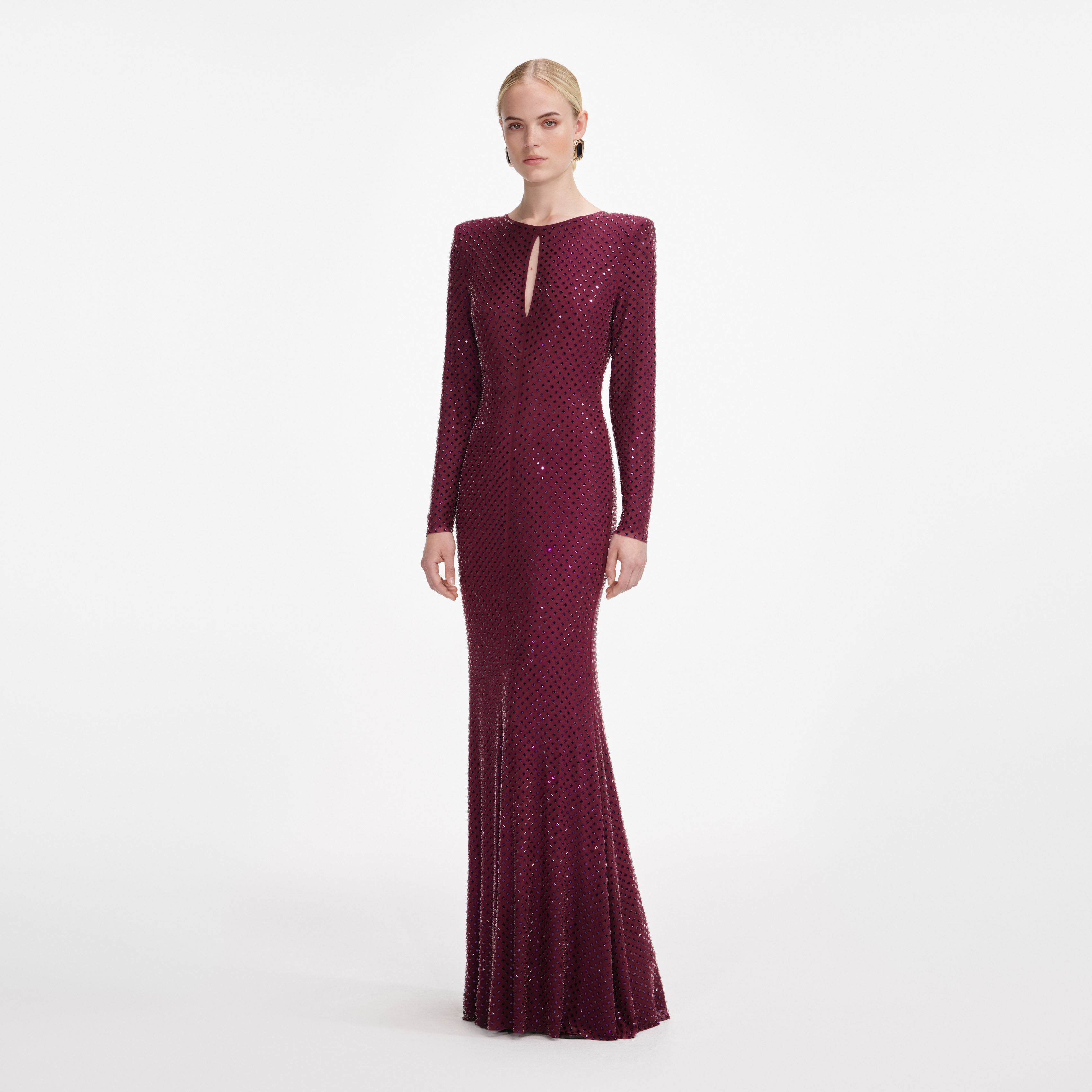 Burgundy Rhinestone Keyhole Maxi Dress