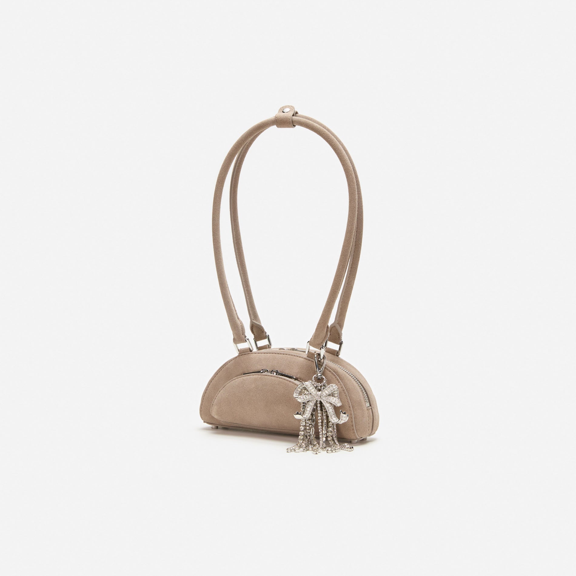 Grey Suede Mini Shoulder Bag With Charm