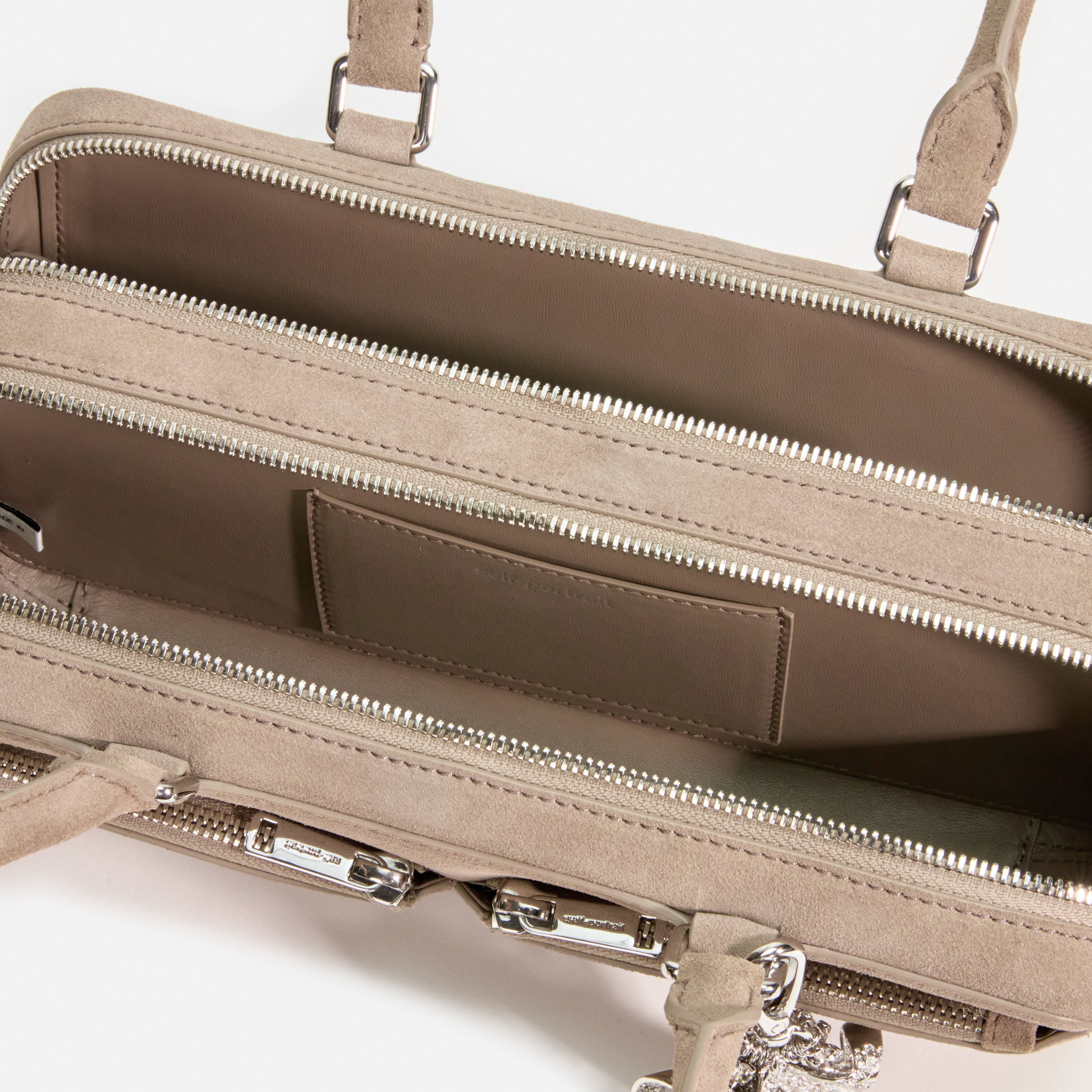 Grey Suede Shoulder Bag With Charm