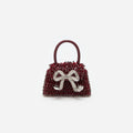 Burgundy Embellished Micro Bow Bag