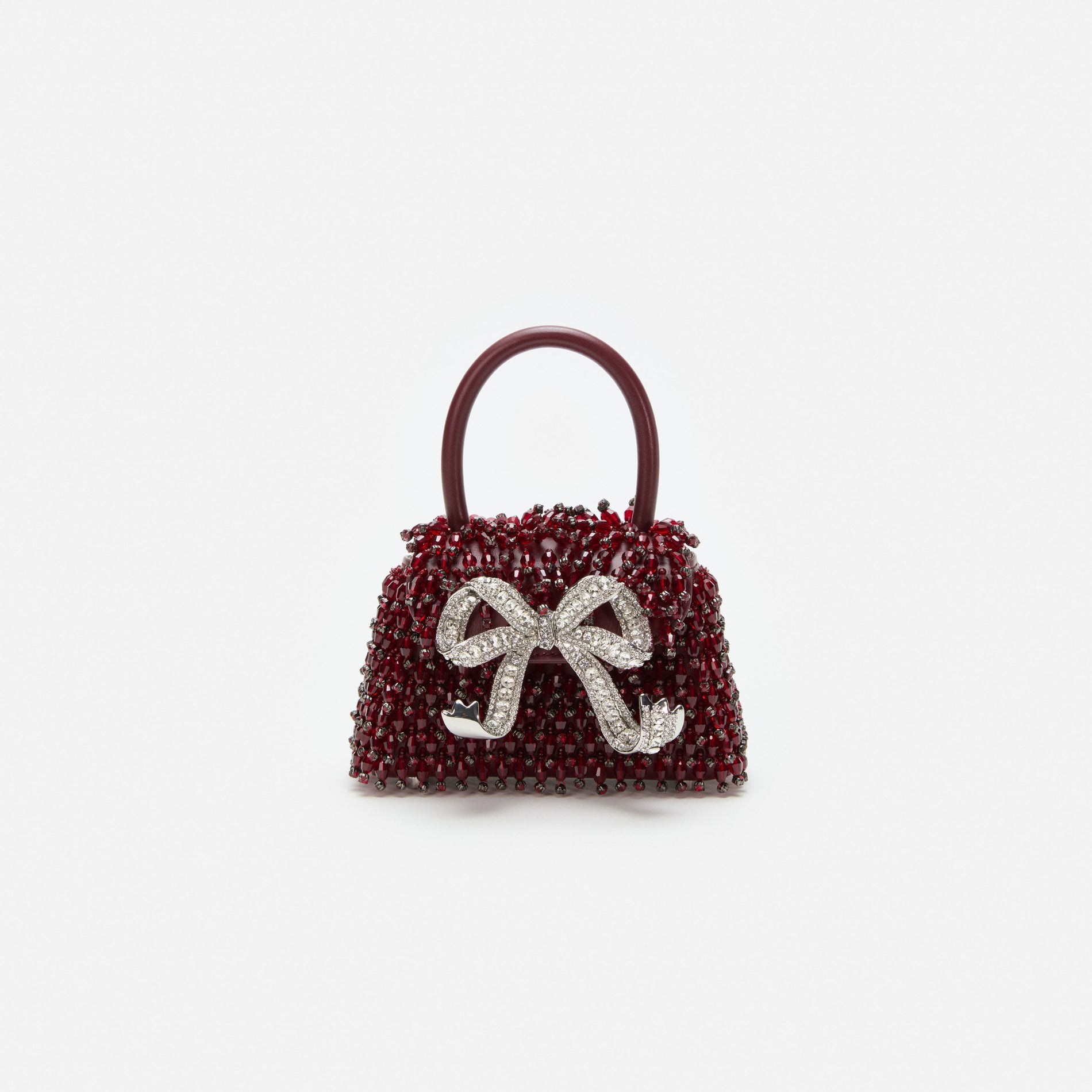 Burgundy Embellished Micro Bow Bag