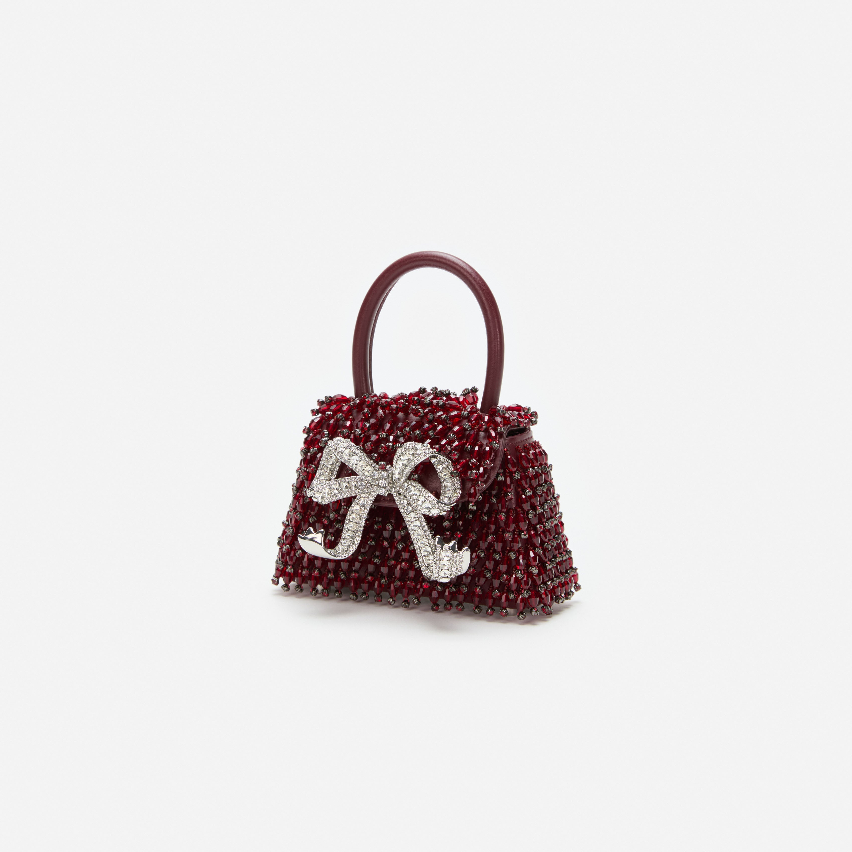 Burgundy Embellished Micro Bow Bag