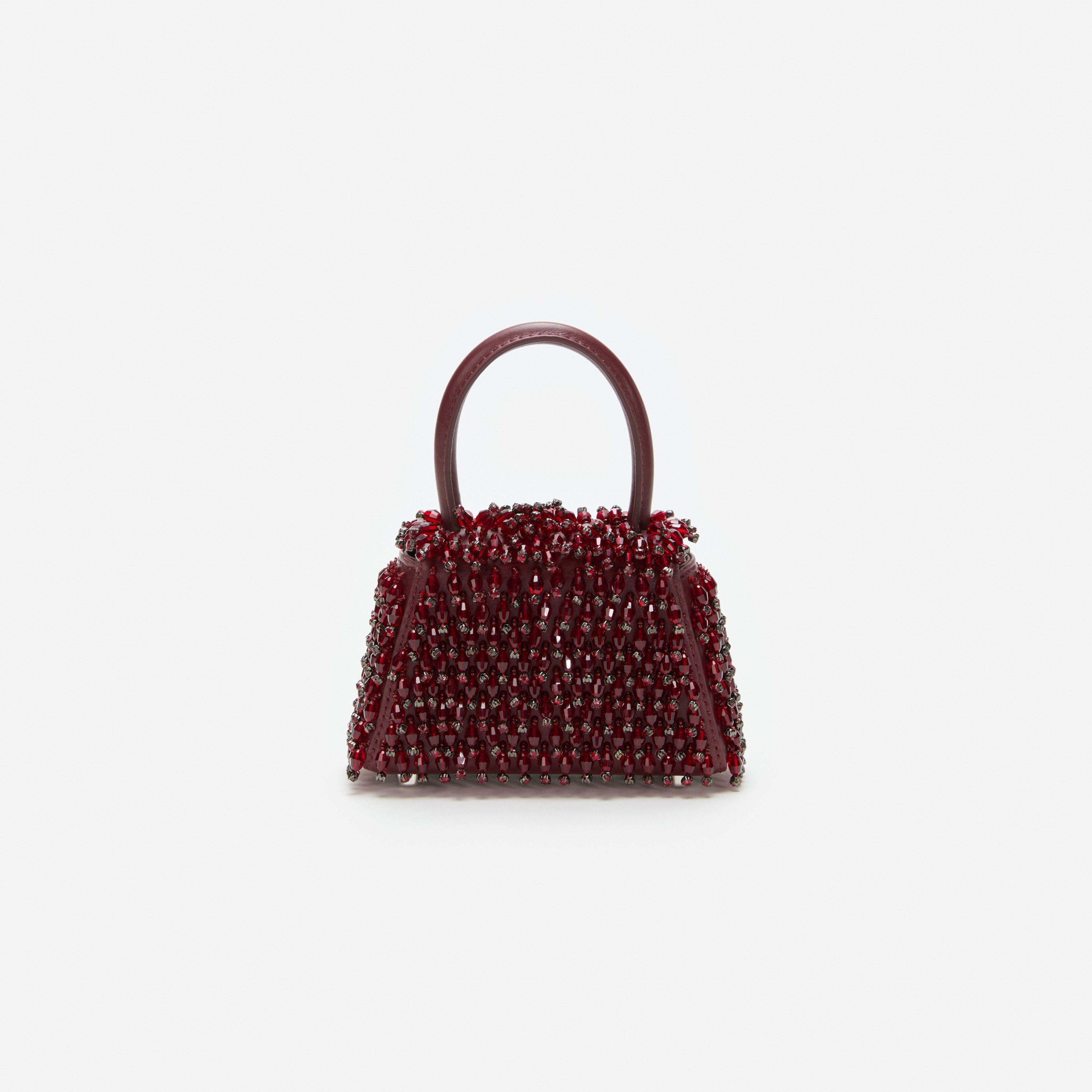 Burgundy Embellished Micro Bow Bag