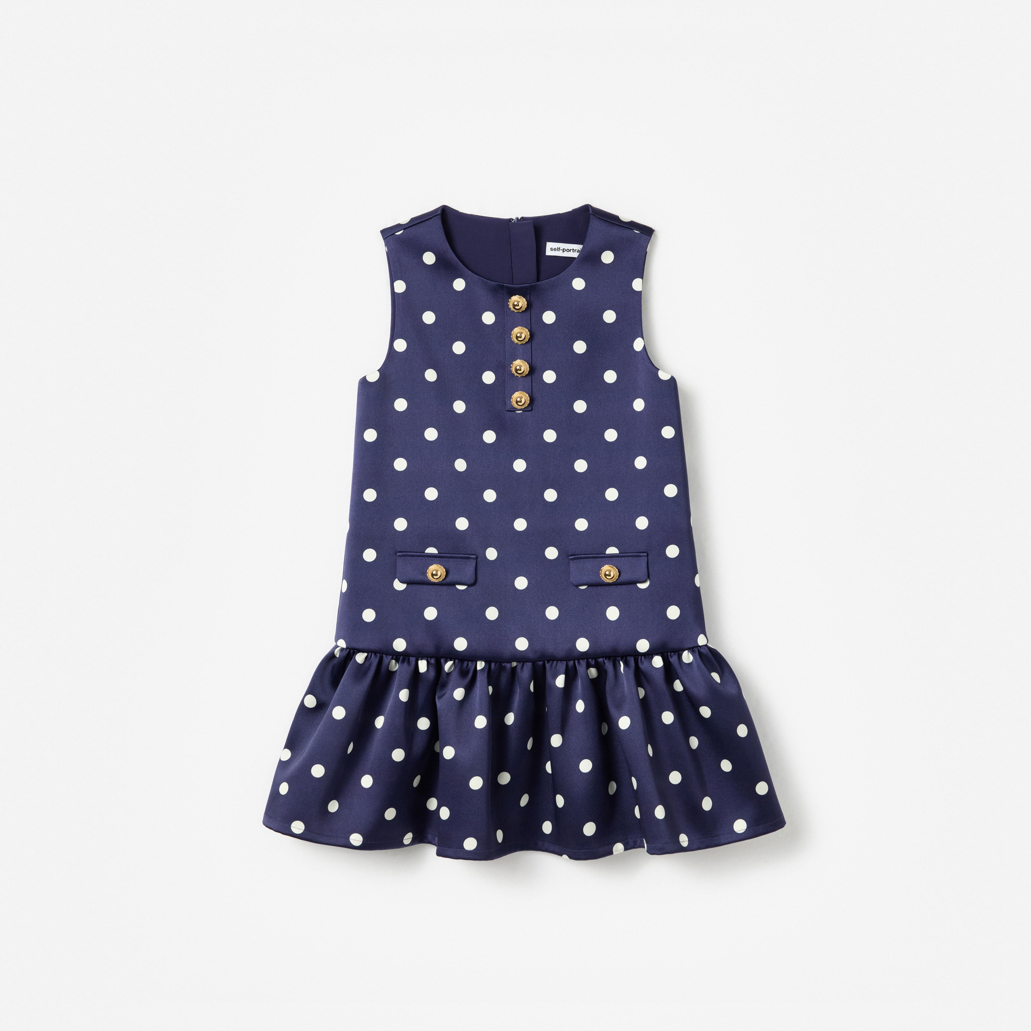 Navy Taffeta Polka Dot Button Down Dress