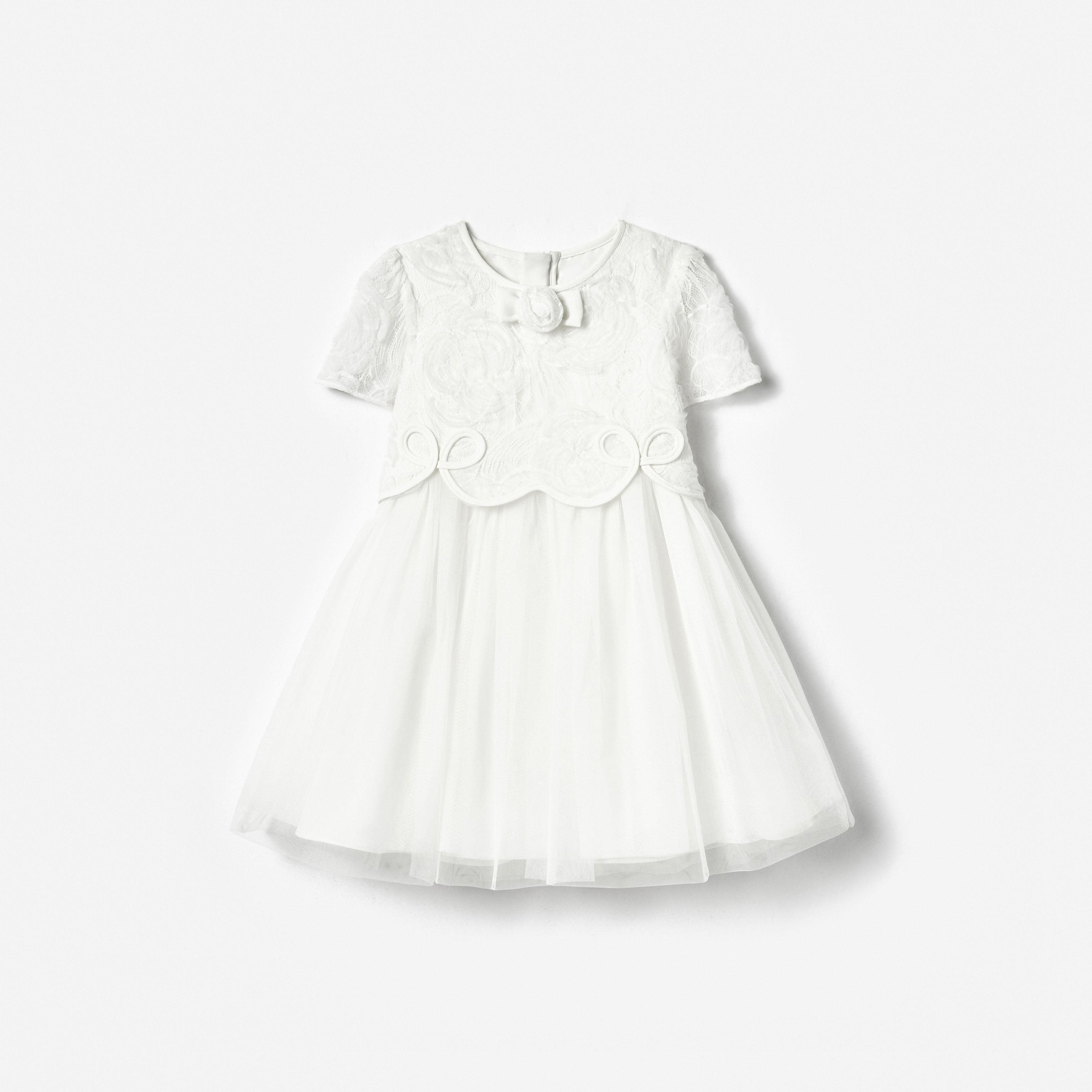 White Lace Bow Detail Dress