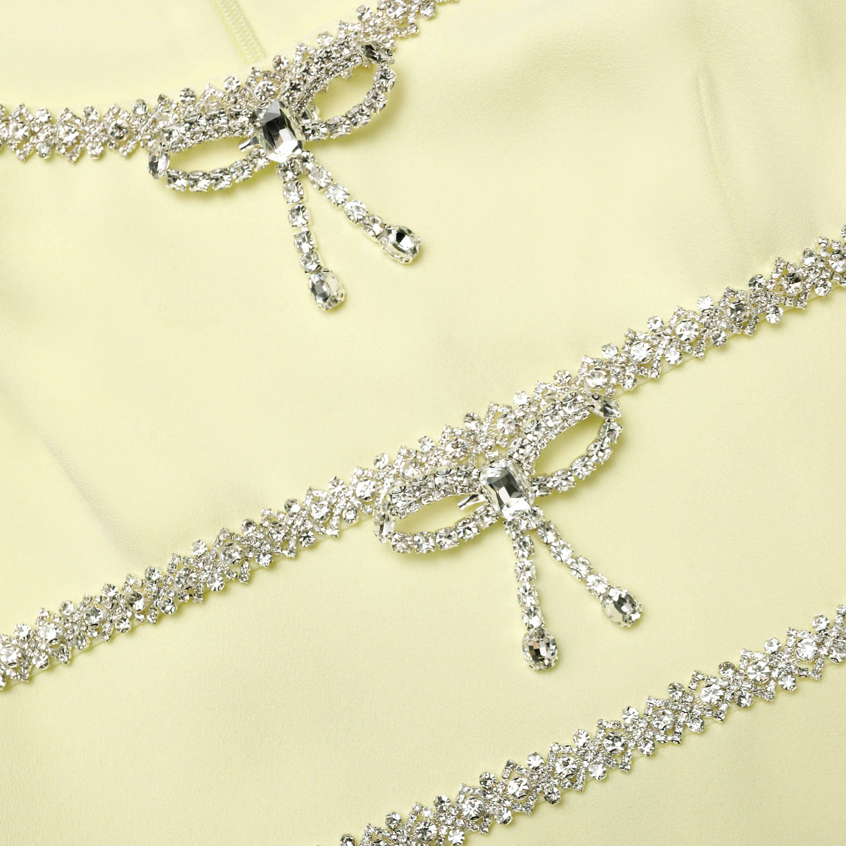 Yellow Crepe Crystal Trim Mini Dress