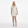 Cream Boucle Bow Mini Dress