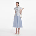 Blue Boucle Bow Midi Dress