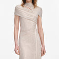 Champagne Rhinestone Mesh Cut Out Midi Dress
