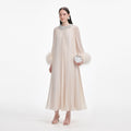 Cream Chiffon Feather Midi Dress