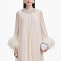 Cream Chiffon Feather Midi Dress
