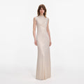 Champagne Rhinestone Cut Out Maxi Dress
