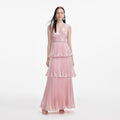 Pink Metallic Tiered Maxi Dress