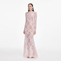 Pale Pink Rhinestone Lace Maxi Dress