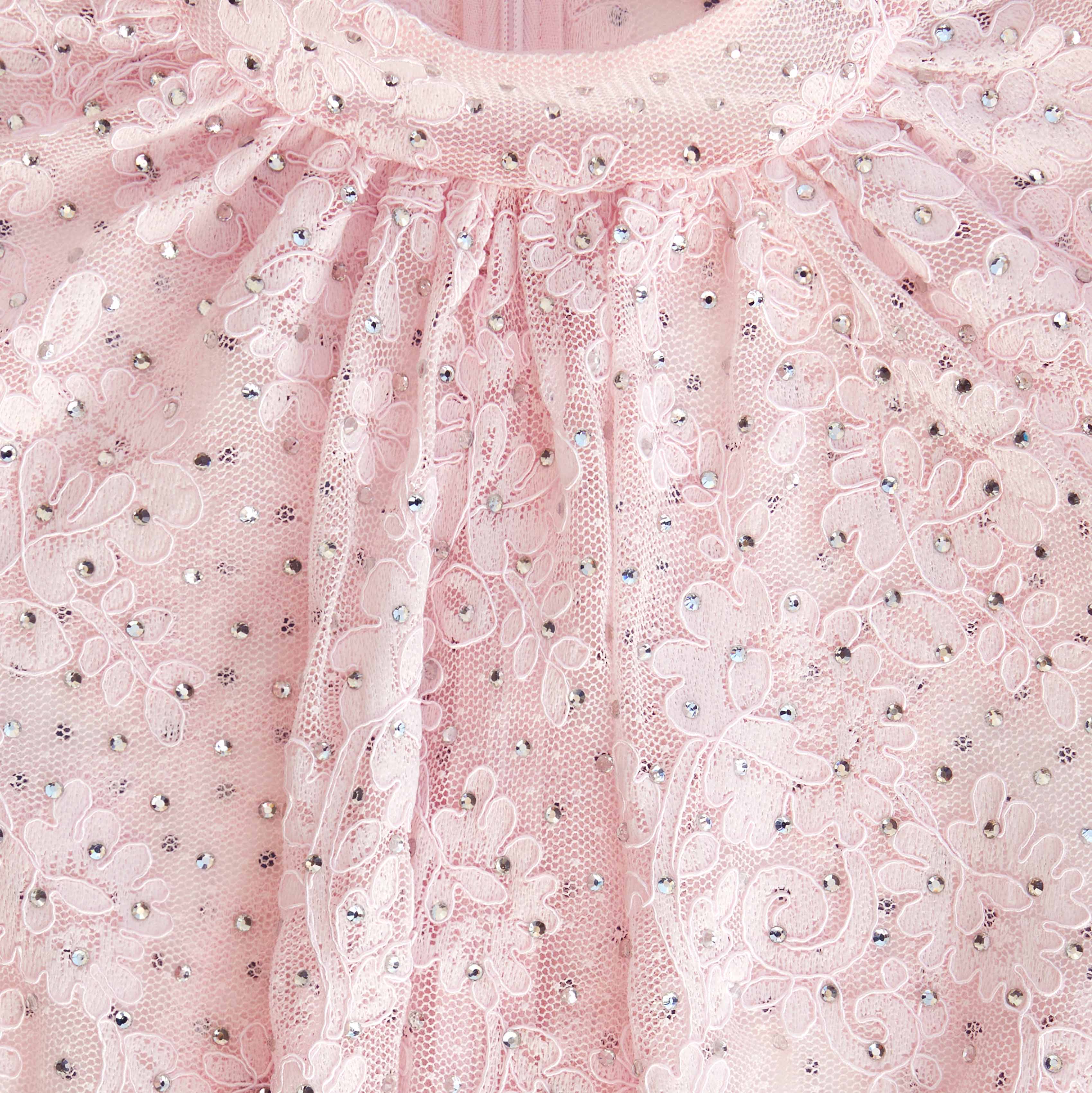 Pale Pink Rhinestone Lace Maxi Dress