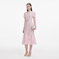 Pink Lace Bow Trim Midi Dress