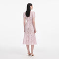 Pink Lace Bow Trim Midi Dress