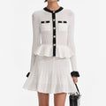 White Pointelle Knit Contrast Mini Dress
