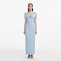 Blue Crepe Crystal Trim Maxi Dress