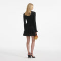 Black Pointelle V Neck Knit Mini Dress