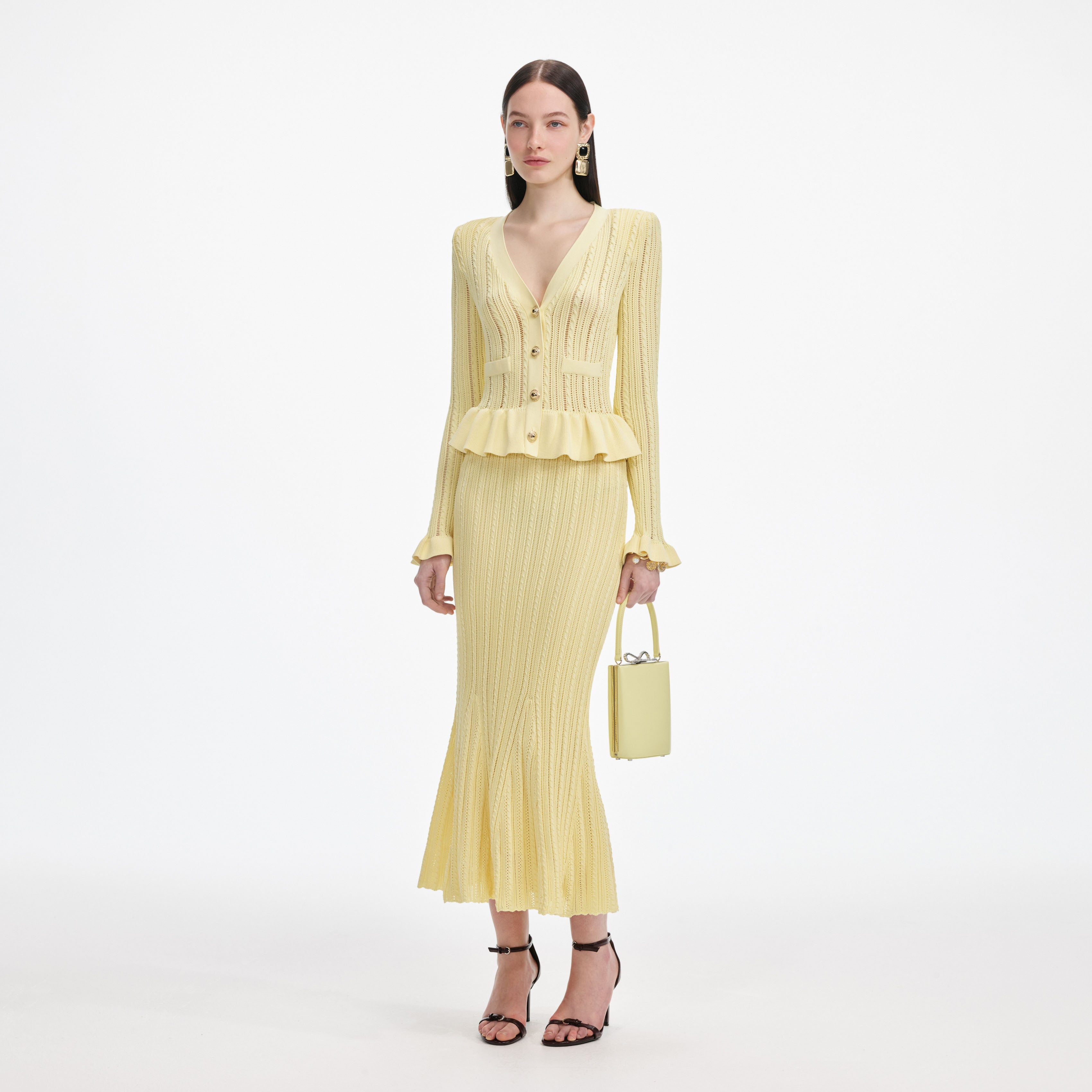 Yellow Knit Peplum Midi Dress