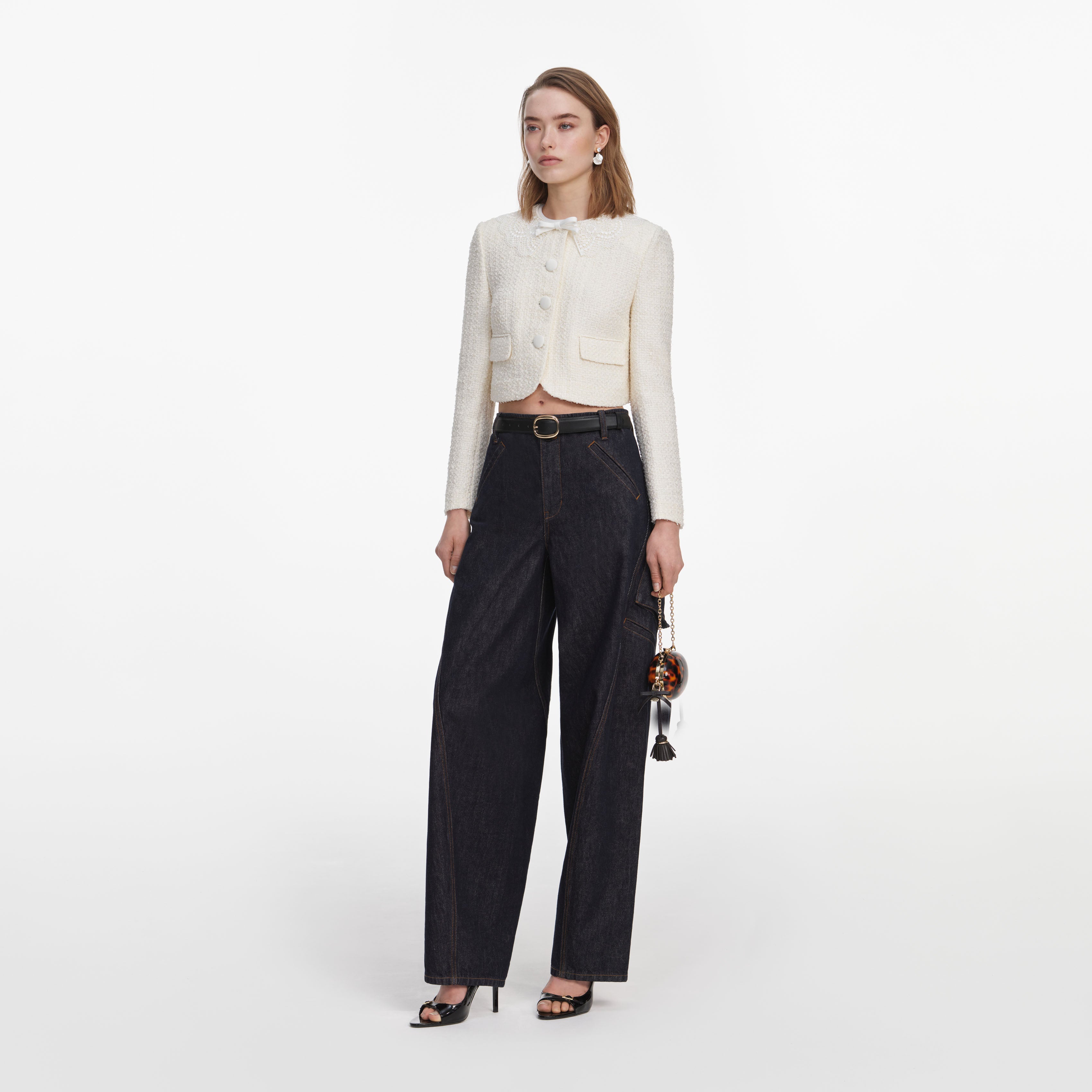 Cream Boucle Lace Collar Jacket