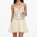 Yellow Satin Lace Mini Dress