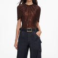 Brown Rhinestone Cape Sleeve Top