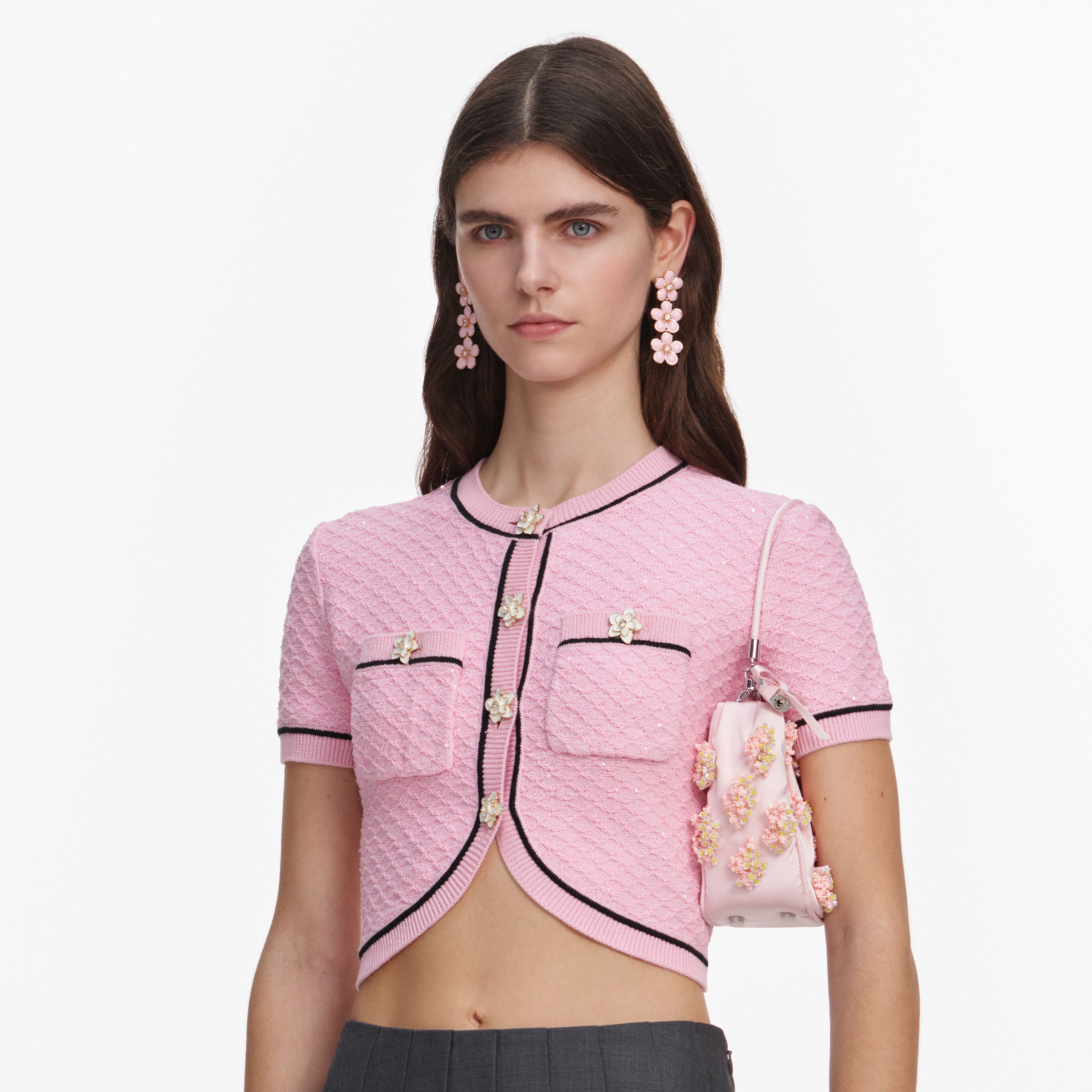 Pink Flower Knit Top